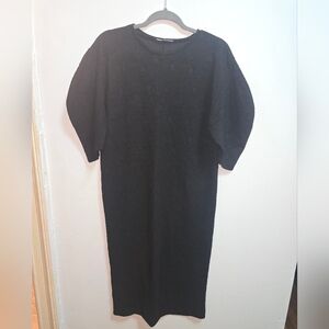 Zara Long Black Textured Dress Suze Medium